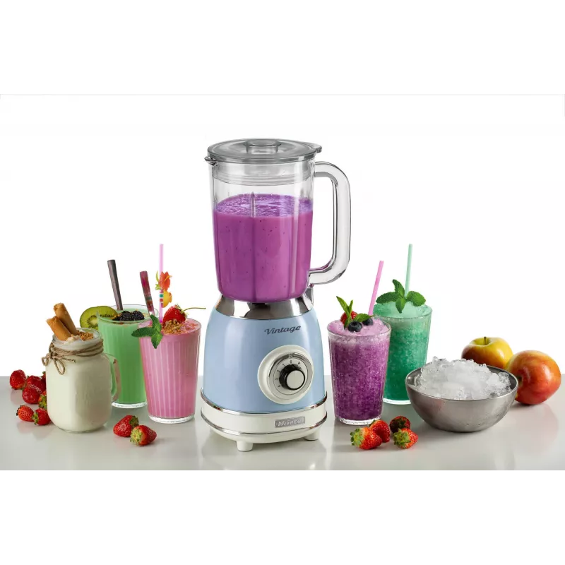 Ariete 583, Vintage Blender with 1.5 Liter glass cup, 4 Stainless Steel Blades, 4 Speeds + Pulse, 1000 Watt, Blue