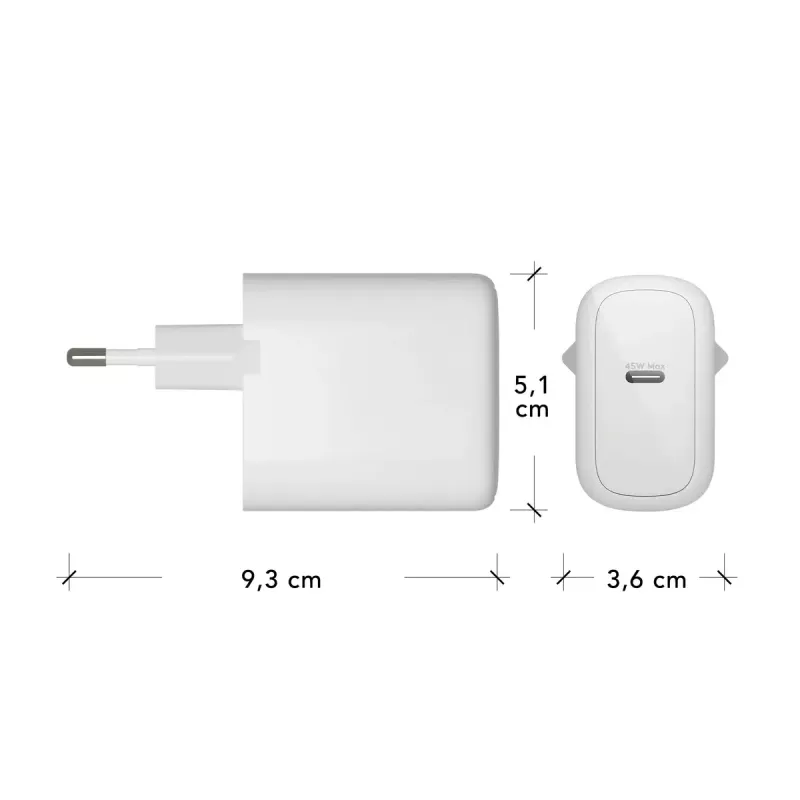 Wall Charger USB-C 45W d bramante re-charge Pro — Indoor AC, 110–240V, White