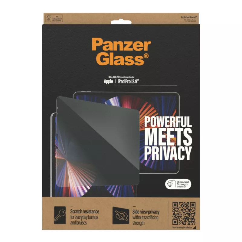Screen Protector Glass PanzerGlass for Apple iPad Pro 12.9 inch (2018/2020/2021/2022) Privacy, tempered glass + PET, 32.8 cm