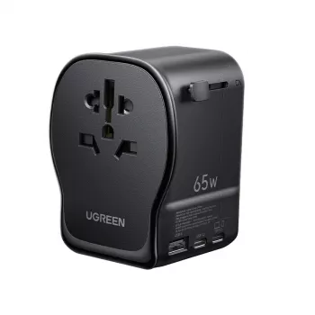 AC indoor mobile device charger UGREEN 55001 — 2× USB-C, 100–240V, fast charging, black/grey