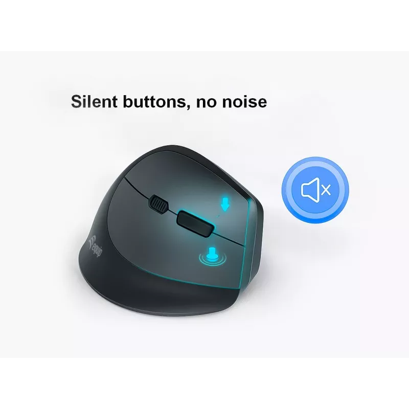 EQUIP ergonomic right-hand vertical wireless mouse 1600 DPI, RF Wireless + Bluetooth, rechargeable, 6 buttons, black
