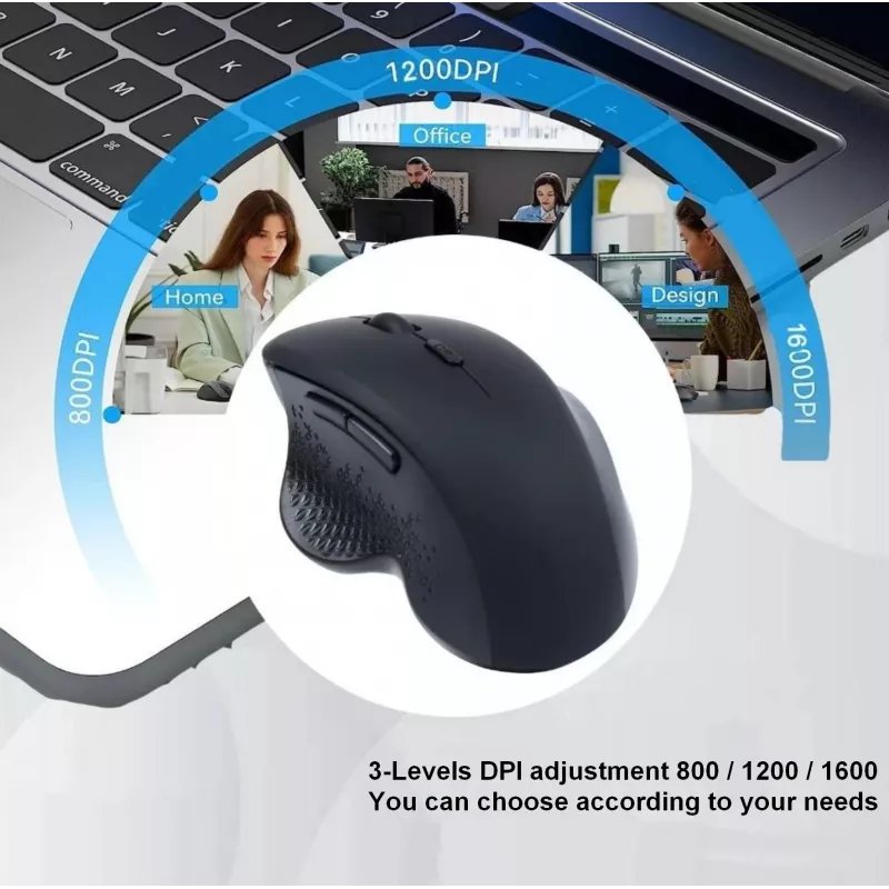 EQUIP 6-button dual-mode rechargeable wireless mouse — right-hand, optical 1600 DPI, RF Wireless + Bluetooth, black