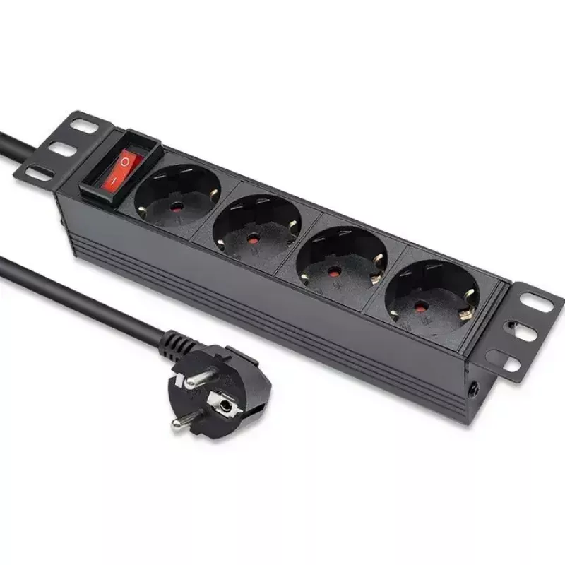 Power strip QOLTEC 54603 — 1U rack-mountable, 16A input, 4× SCHUKO outlets