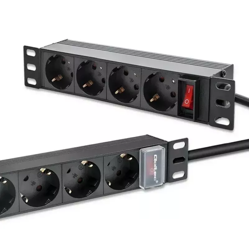 Power strip QOLTEC 54603 — 1U rack-mountable, 16A input, 4× SCHUKO outlets