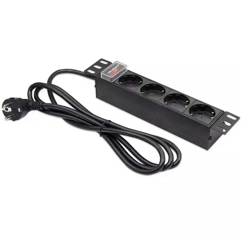 Power strip QOLTEC 54603 — 1U rack-mountable, 16A input, 4× SCHUKO outlets