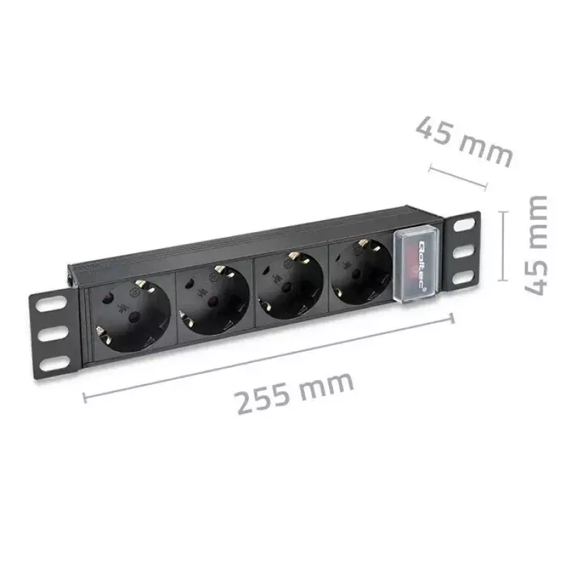 Power strip QOLTEC 54603 — 1U rack-mountable, 16A input, 4× SCHUKO outlets