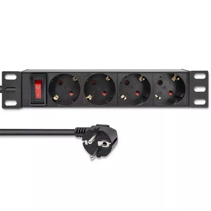 Power strip QOLTEC 54603 — 1U rack-mountable, 16A input, 4× SCHUKO outlets