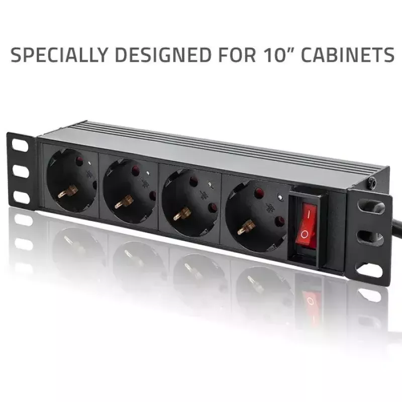 Power strip QOLTEC 54603 — 1U rack-mountable, 16A input, 4× SCHUKO outlets