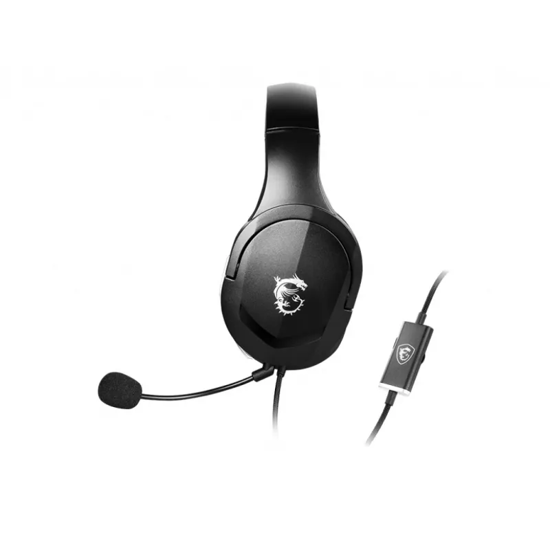 MSI IMMERSE GH20 Gaming Headset '3.5mm inline with audio splitter accessory, Black, 40mm Drivers, Unidirectional Mic, PC & Cross-Platform Compatibility'