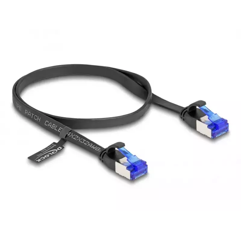 Network Cable DeLOCK RJ45 Flat Patch Cable plug to plug Cat.6A 0.5 m black