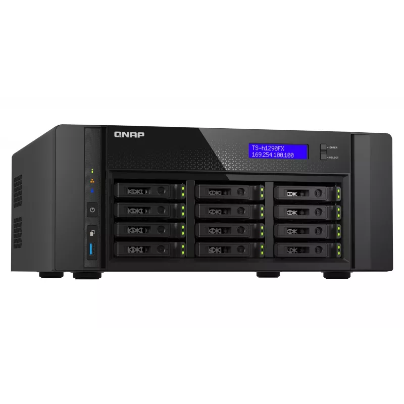 NAS Tower QNAP TS-h1290FX — EPYC 7302P 3.0 GHz, 128 GB DDR4, 12-bay, QuTS hero, Black