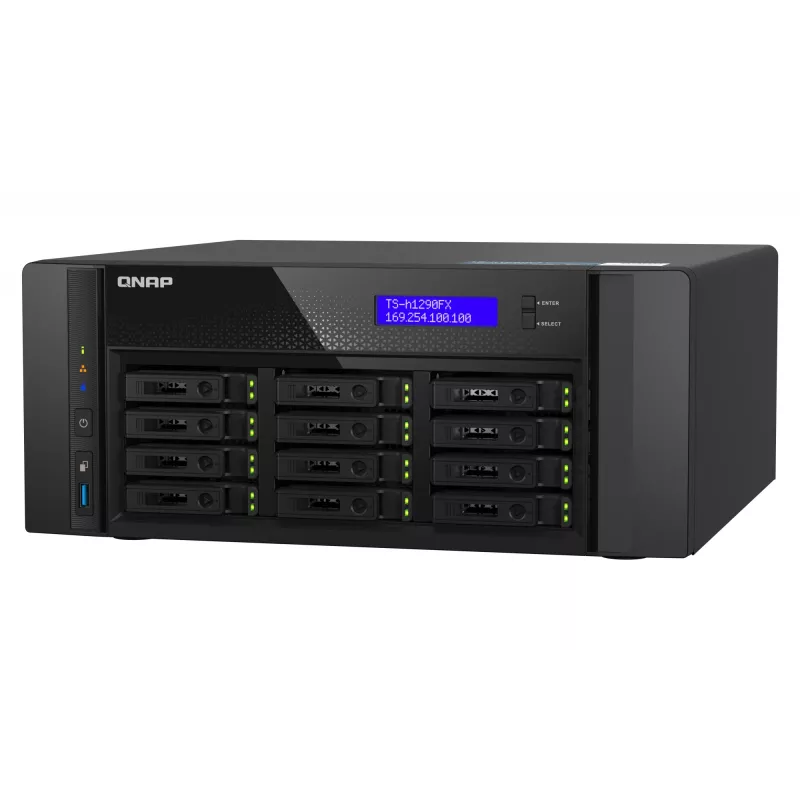 NAS Tower QNAP TS-h1290FX — EPYC 7302P 3.0 GHz, 128 GB DDR4, 12-bay, QuTS hero, Black