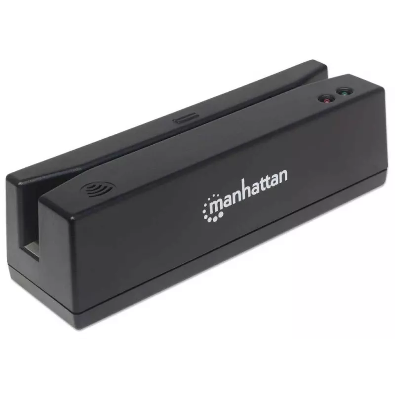 Manhattan USB-A Magnetic Strip Card Reader, Triple Track Reader, Keyboard Wedge Decoder, Cable 1.5m, Black, Three Year Warranty