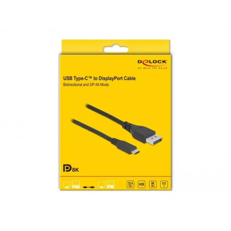 DeLOCK Bidirectional USB Type-C to DisplayPort Cable 8K 60 Hz 0.5 m