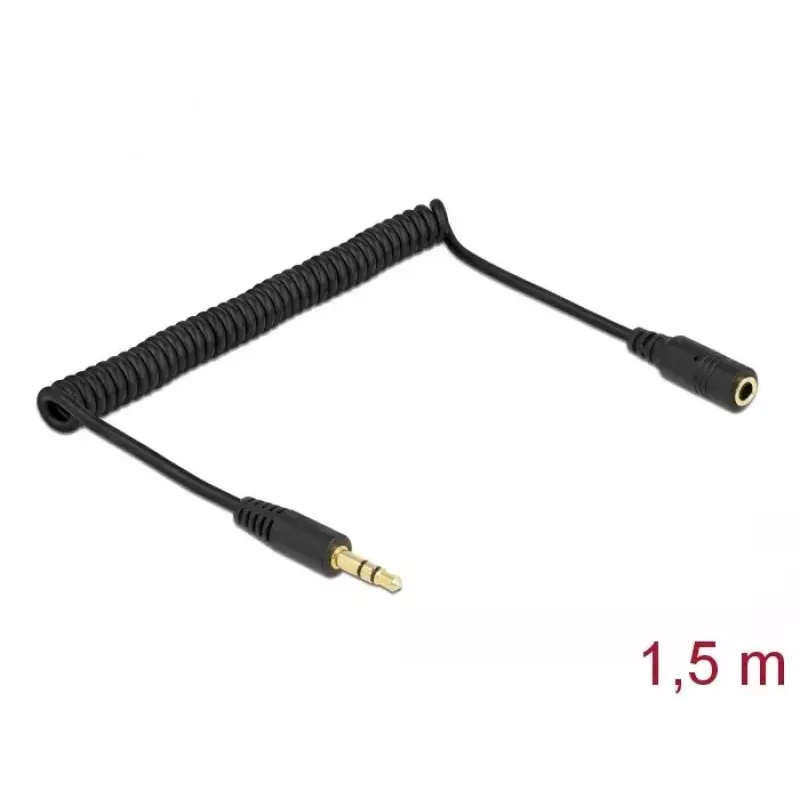 Coiled Cable Extension DeLOCK 86768 3.5mm Male to Female 1.5m Black