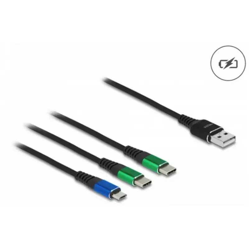 DeLOCK USB Charging Cable 3 in 1 Type-A to Micro USB / 2 x USB Type-C 1 m
