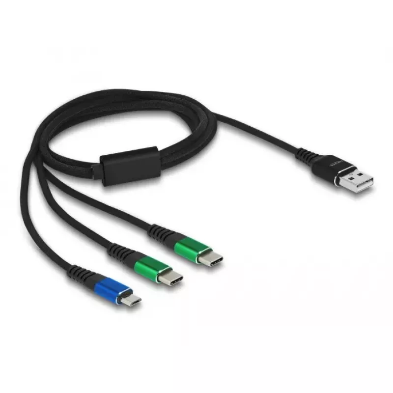DeLOCK USB Charging Cable 3 in 1 Type-A to Micro USB / 2 x USB Type-C 1 m