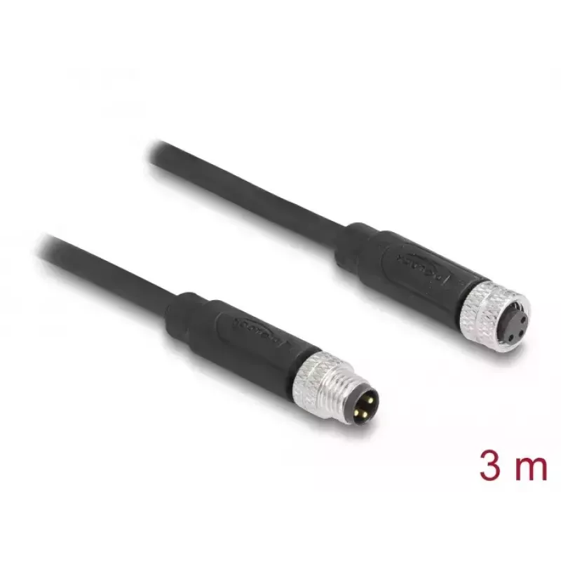 DeLOCK M8 3 pin Cable A-coded male to female PUR TPU 3 m