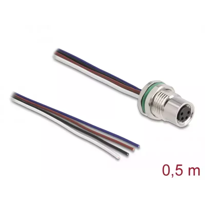 DeLOCK M8 panel-mount cable A-coded 4 pin female 0.5 m
