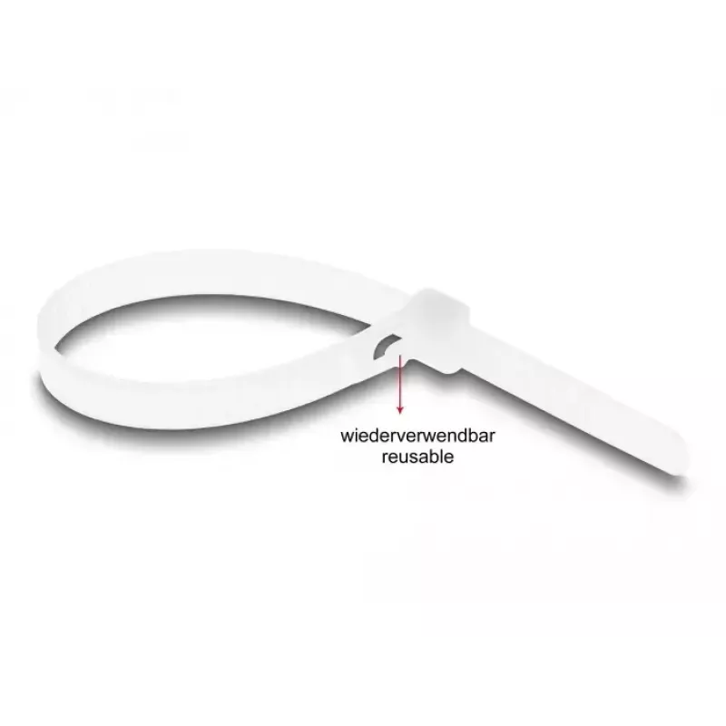 Hook & loop cable tie DeLOCK 18644 reusable L 200 x W 7.2 mm 100 pcs white