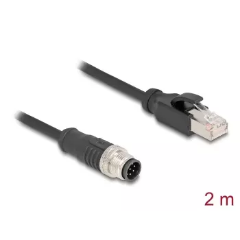 Network Cable DeLOCK M12 Cable A-coded 8 pin male to RJ45 male Cat5e 2 m Black