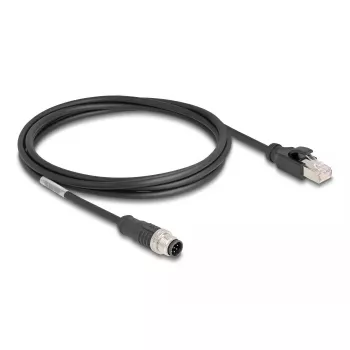 Network Cable DeLOCK M12 Cable A-coded 8 pin male to RJ45 male Cat5e 2 m Black