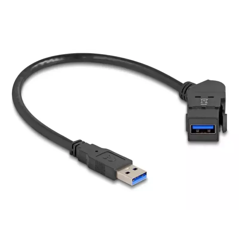 DeLOCK USB 5 Gbps Type-A panel mount female 45° angled to Type-A male with 30 cm cable black