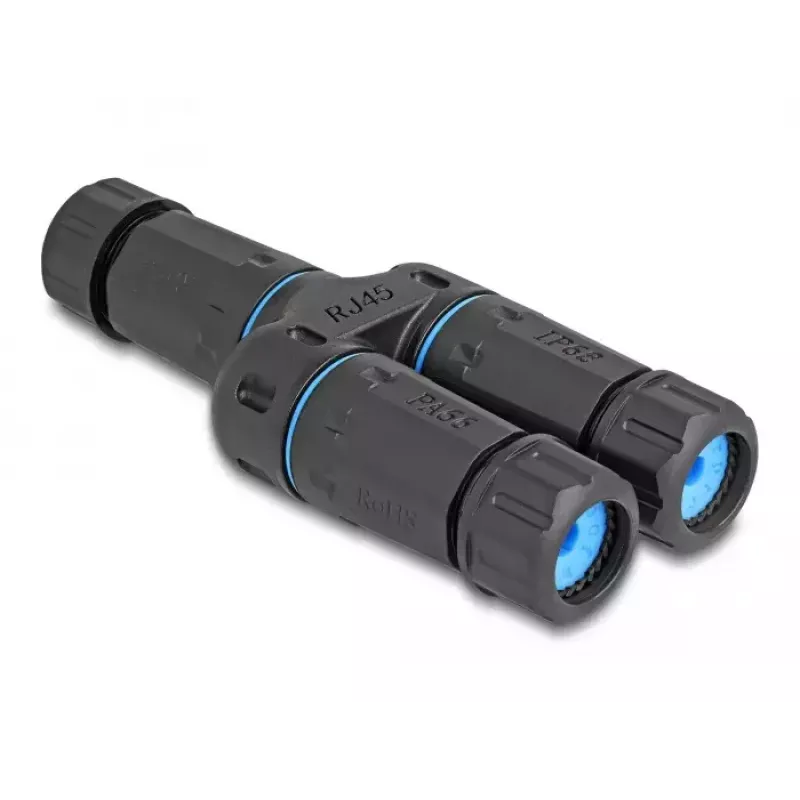 DeLOCK Cable Connector RJ45 jack to 2 x RJ45 jack Cat.6A waterproof