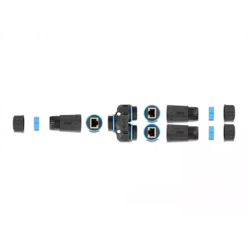 DeLOCK Cable Connector RJ45 jack to 2 x RJ45 jack Cat.6A waterproof