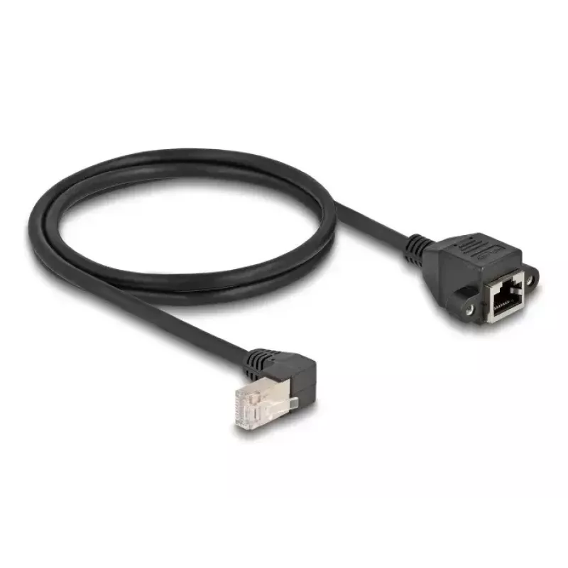 DeLOCK Network Extension Cable S/FTP RJ45 90° angled to RJ45 Cat.6A 1 m black
