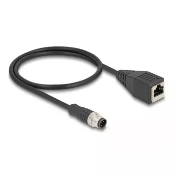 Network Cable DeLOCK M12 Cable A-coded 8 pin male to RJ45 female Cat5e 0.5 m Black