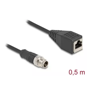 Network Cable DeLOCK M12 Cable X-coded 8 pin male to RJ45 female Cat5e 0.5 m Black