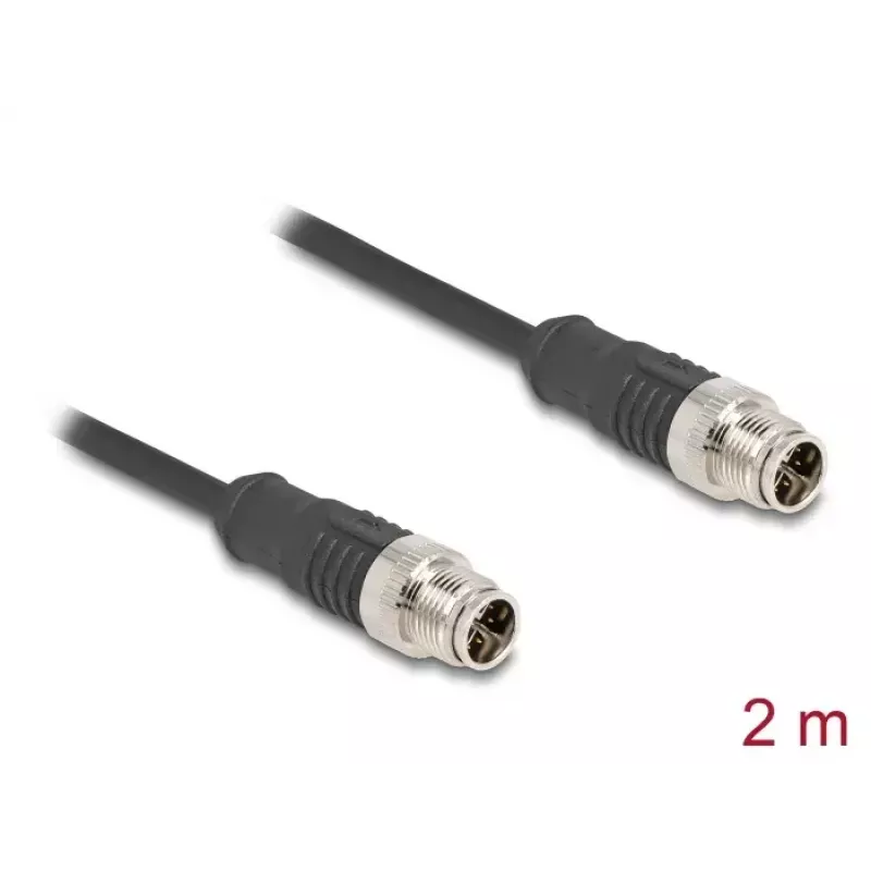 Network Cable DeLOCK M12 Cable X-coded 8 pin male to male Cat5e 2 m Black