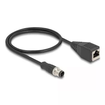 Network Cable DeLOCK M12 Cable D-coded 4 pin male to RJ45 female Cat5e 0.5m Black
