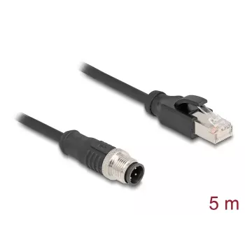 Network Cable DeLOCK M12 Cable D-coded 4 pin male to RJ45 male Cat5e 5m Black