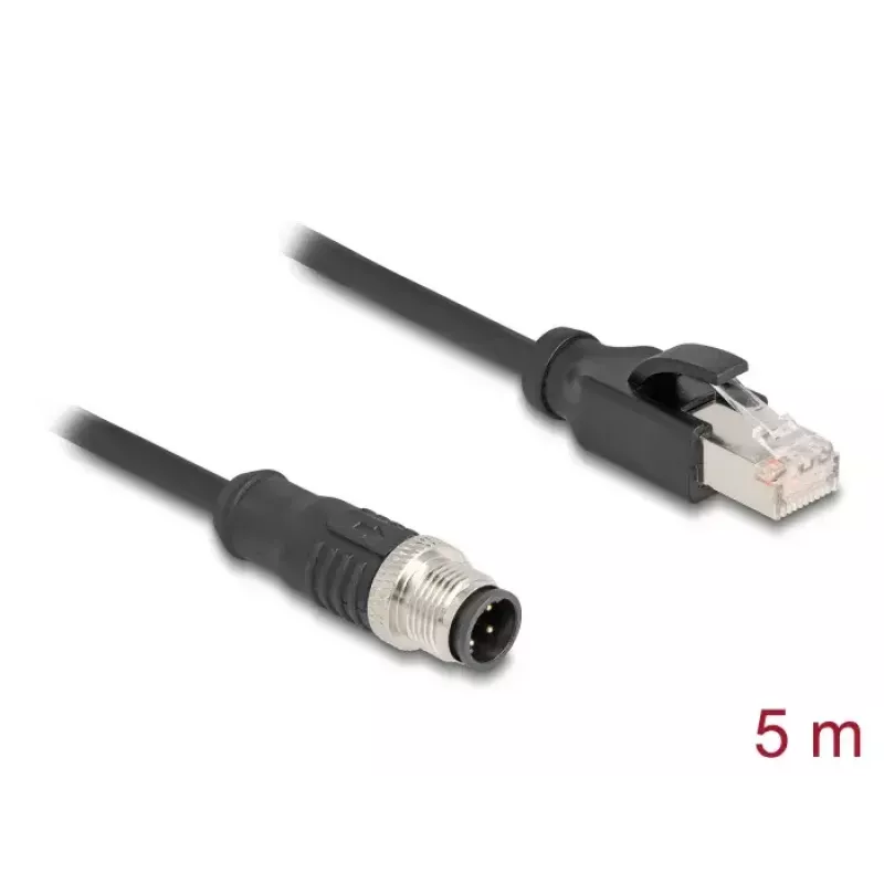 Network Cable DeLOCK M12 Cable D-coded 4 pin male to RJ45 male Cat5e 5m Black