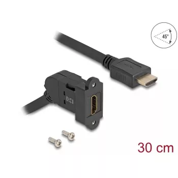DeLOCK HDMI panel mount female 45° angled to HDMI male 30 cm cable 8K 60 Hz black