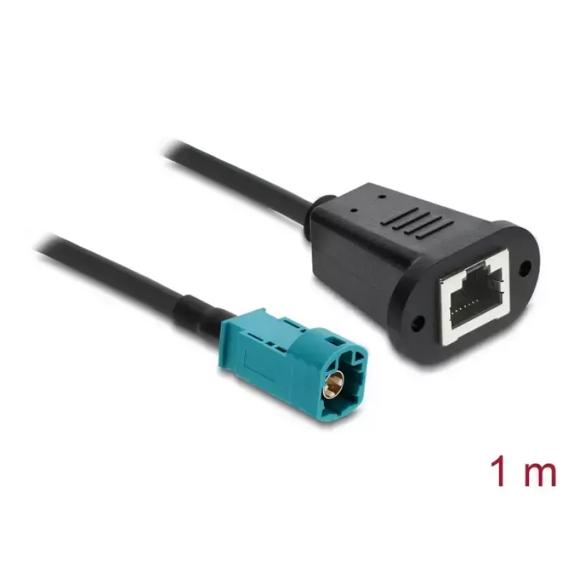 Coaxial cable DELOCK 90699 with HSD Z to RJ-45 connectors, 1 m, black/blue