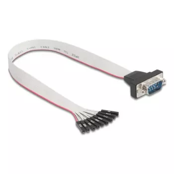 Flat ribbon RS-232 cable DELOCK 9-pin female header to D-Sub 9-pin male with nuts, 30 cm, black/grey