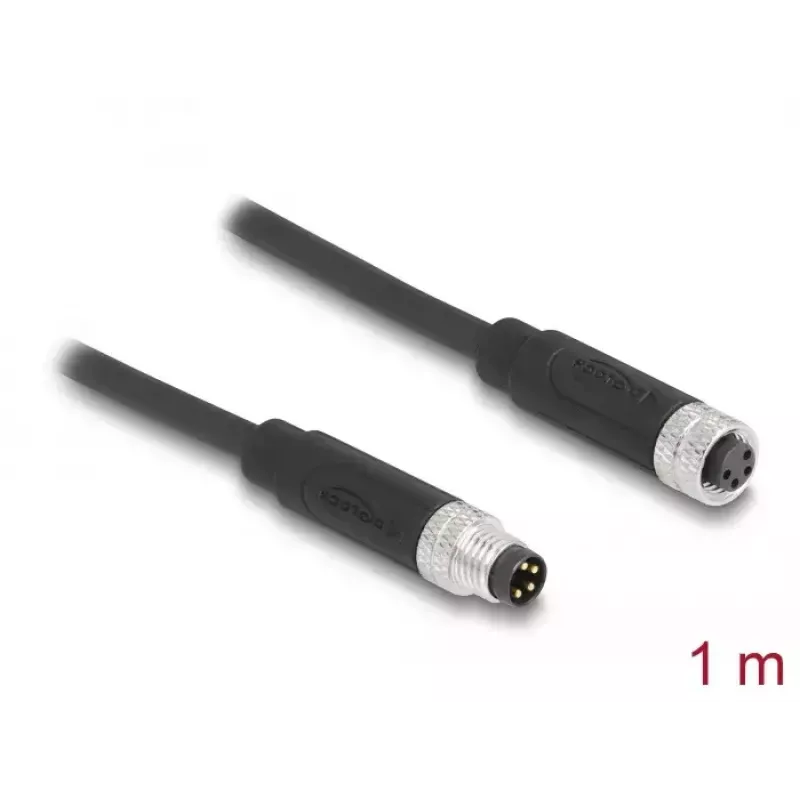 DeLOCK M8 4 pin Cable A-coded male to female PUR TPU 1 m