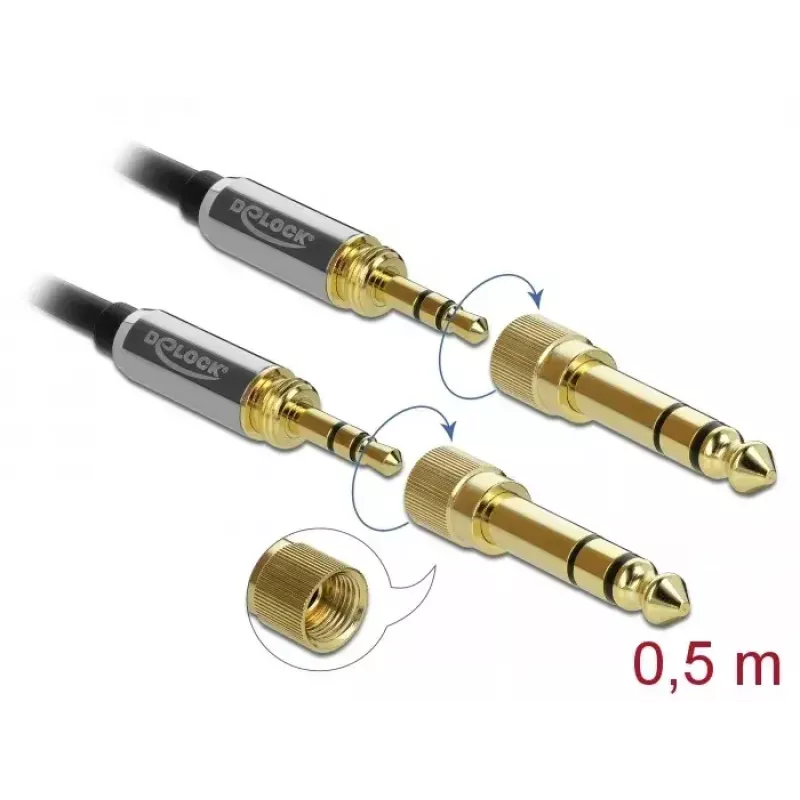 Audio Cable DeLOCK 85784 0.5m 3.5mm Black Grey