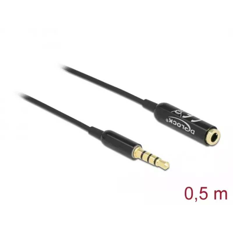 Audio Extension Cable DeLOCK 66074 3.5 mm 4 pin male to female Ultra Slim 0.5 m black