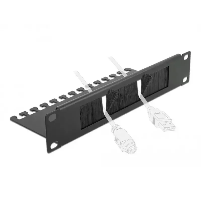 Brush panel DeLOCK 10 inch Cable Management Brush Strip with Cable Support Plate 1U black
