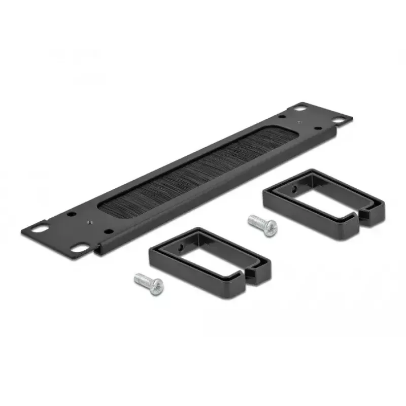 Brush panel DeLOCK 10 inch Cable Management Brush Strip with 2 hooks 1U black