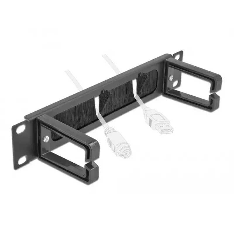 Brush panel DeLOCK 10 inch Cable Management Brush Strip with 2 hooks 1U black