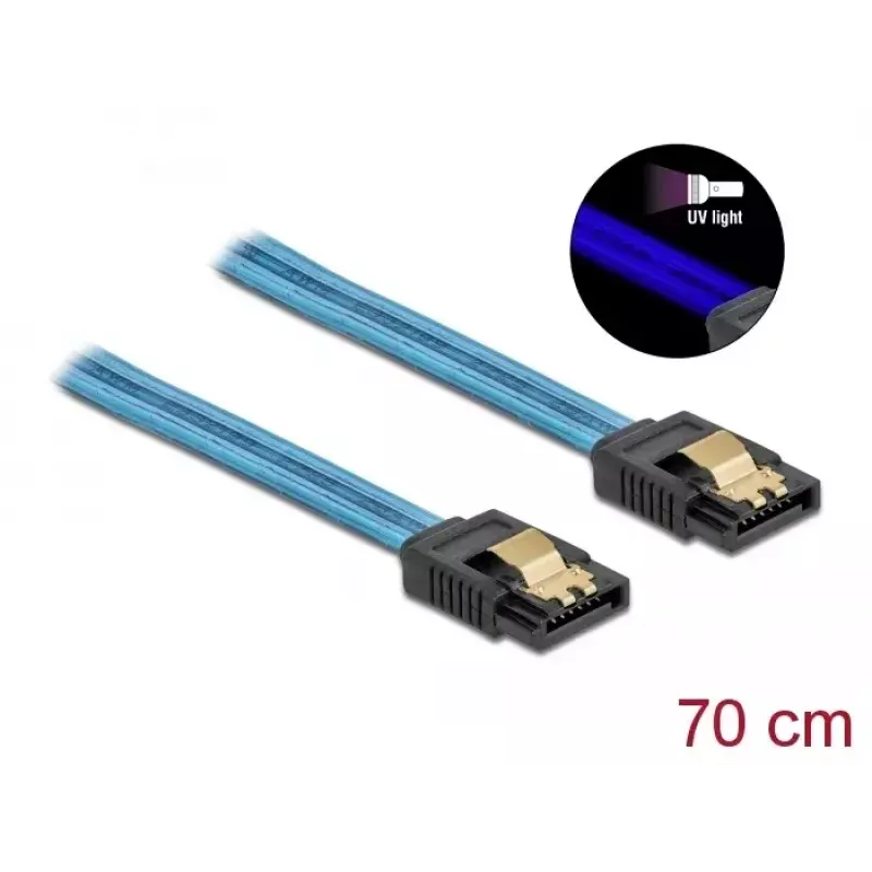 SATA Cable DeLOCK 82133 UV Glow Effect Blue 70 cm