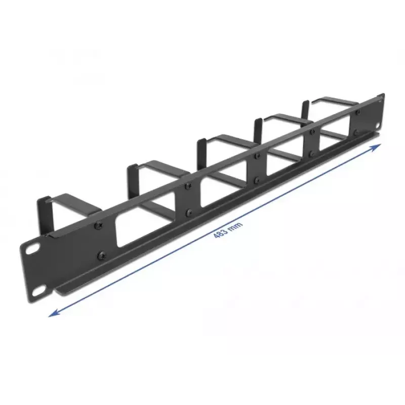 Cable management panel DeLOCK 19 inch 66659 black 1U with 4 openings and 5 hooks