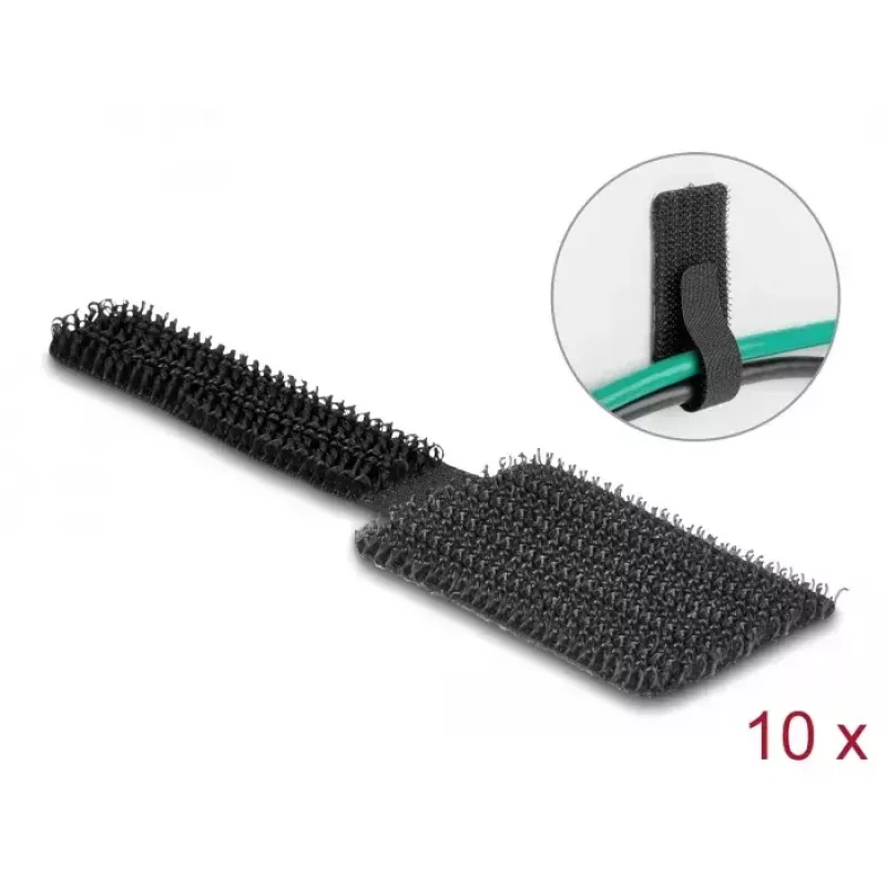 DeLOCK Mini Hook-and-Loop Cable Holder 90mm x 24mm self-adhesive 10 pieces black