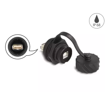 DeLOCK Cable Connector USB 2.0 Type-B female to Type-A female IP68 black