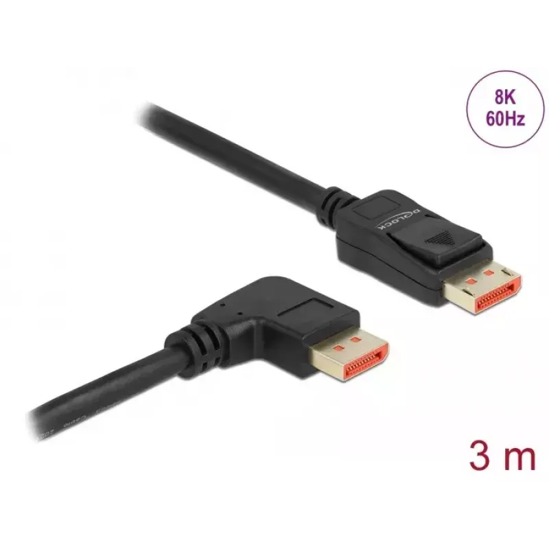 DisplayPort cable DeLOCK 8K 60 Hz 3 m male straight to male 90° angled